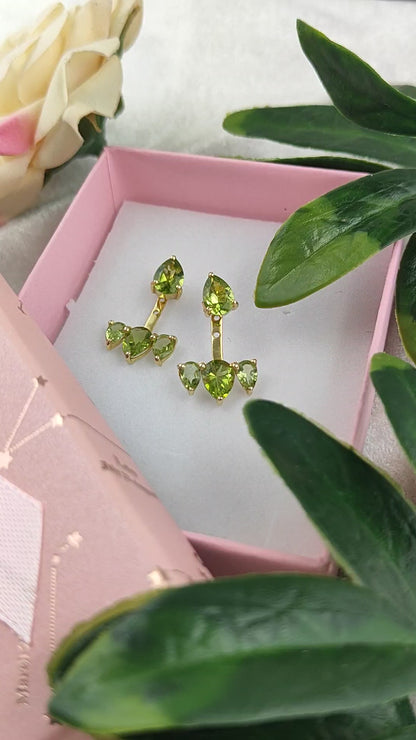 August Birthstone Natural Green Peridot Gemstone Ear Jacket Gold Plated Sterling Silver Handmade Jewelry- Selling Per Piece