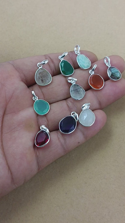 10-15mm Semi-Precious Gemstones Pendants Gold Plated Sterling Silver Birthstone Pendant For Jewelry Making- Selling Per Piece