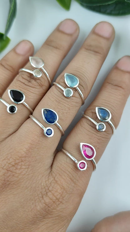 925 Sterling Silver Adjustable Open Minimalist Gemstone Rings Handmade Statement Jewelry for Women Comfort Fit- Selling Per Piece