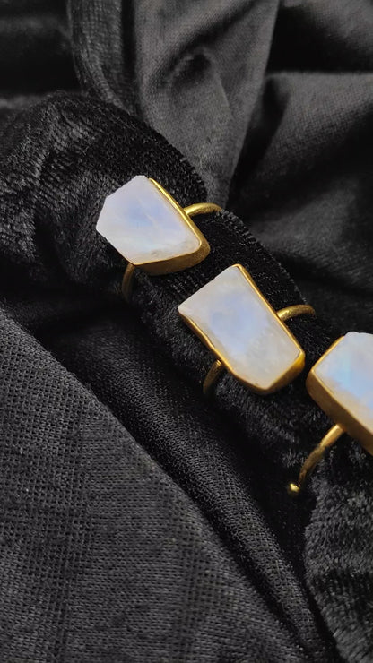 Rainbow Moonstone Adjustable Handmade Ring Gold Plated Boho Chic Minimalist Jewelry for Women- Selling Per Piece