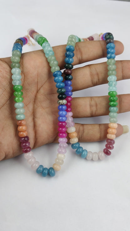 Minimalist Multi Gemstone Beaded Necklace 6-8mm Smooth Rondelle Beads Gold Plated Handmade Jewelry- Selling Per Piece