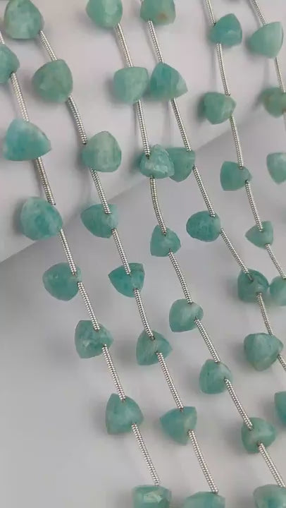 Trillion Shape Natural Blue Amazonite Faceted Gemstone Beads