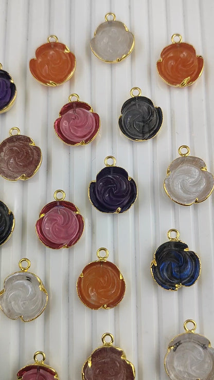 Handmade Pink Tourmaline Rose Pendant Necklace Gold-Plated Floral Gemstone Charm Unique Jewelry Gift for Mother’s Day- Selling Per Piece