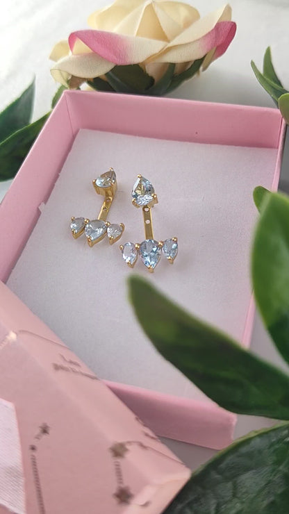 Pear Shape Natural Swiss Blue Topaz Ear Jacket Gold Plated Sterling Silver Birthstone Handmade Earrings Jewelry- Selling Per Piece