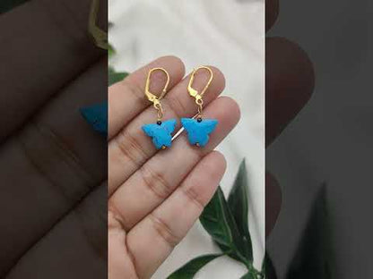 Handmade Turquoise Butterfly Earrings Gold Plated 925 Sterling Silver Boho Dangle Jewelry- Selling by Pair