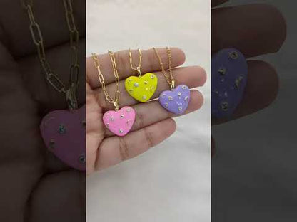 Romantic Celestial Heart Necklace with Star and Moon Galaxy Enamel Handmade Gold Plated Jewelry – Selling Per Piece