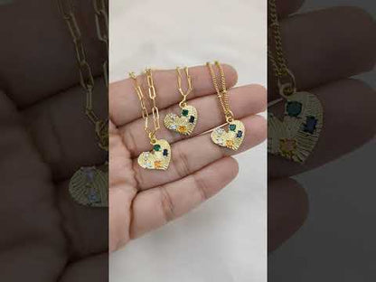 Handmade 18K Gold Filled Love Heart Necklace Colorful Micropavé CZ Textured Pendant for Women – Selling Per Necklace