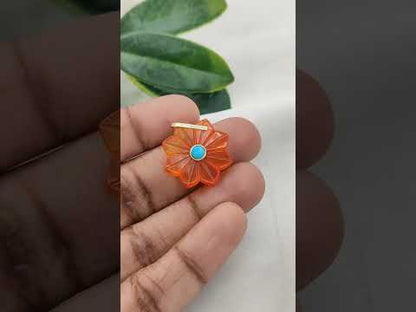 Rainbow Moonstone Flower Pendant June Birthstone Natural Stone Jewelry Charm with Gold-Plated 925 Sterling Silver Pinch Loop- Selling Per Piece