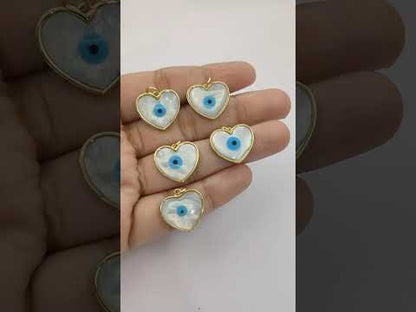 Handmade Designer Heart Evil Eye Pendant in 18K Gold Plated Finish, Lucky Protection Charm for DIY Jewelry Making- Selling Per Piece