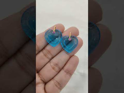 Hand Carved Blue Topaz Quartz Heart Gemstone Pendant with 925 Sterling Silver Fancy Bail - Selling Per Piece
