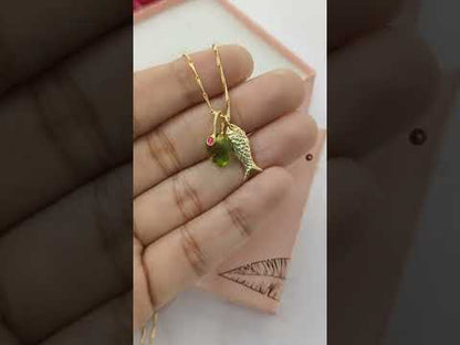18k Gold Plated Fish Pisces Necklace, Peridot Quartz Oval Pendant, August Birthstone Ocean Jewelry