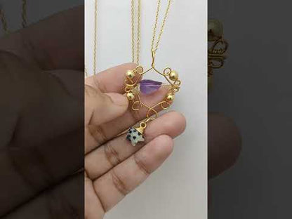 Raw Amethyst Crystal Necklace with Gold Star Charm Celestial-Inspired Bohemian Handmade Jewelry- Selling Per Piece