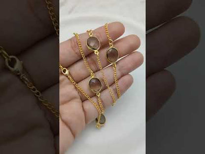 Handmade Gold Plated Layered Necklace with Smoky Quartz Gemstone
