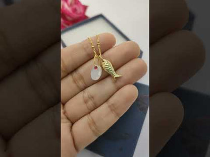 Gold Plated Rainbow Moonstone Fish Necklace, Tropical Beach Charm Pendant, Layered Ocean Inspired Jewelry for Women