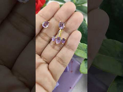 Minimalist Amethyst Gemstone Ear Jacket Earrings Gold Vermeil Sterling Silver Birthstone Jewelry for Women- Selling Per Pair