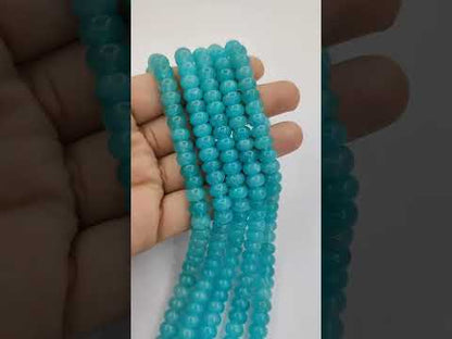 Aqua Chalcedony Rondelle Beads 8mm Smooth Natural Gemstone Loose Bead Strand for Bracelet & Jewelry Making