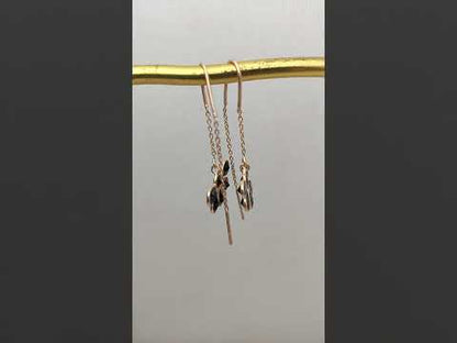 Black CZ Threader Earrings Pear Cut Drop Earring Rose Gold Plated Sterling Silver Dangle