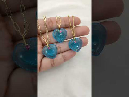 Minimalist Blue Topaz Quartz Heart Necklace Gold Plated Carved Gemstone Pendant with Fancy Pinch Bail- Selling Per Piece