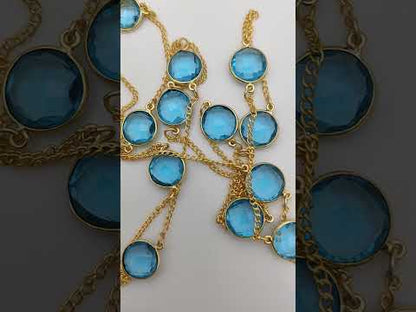 Blue Topaz Layered Handmade Chain Necklace in Gold Plating