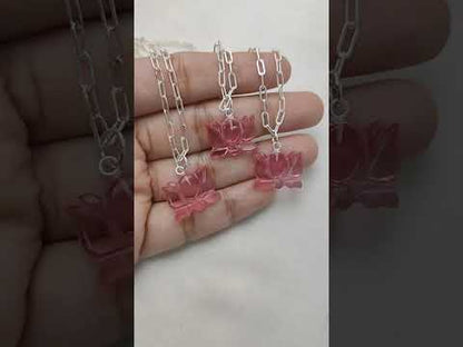 Unique Lotus Carved Pink Tourmaline Necklace Mahalaxmi Inspired Healing Crystal Jewelry- Selling Per Piece