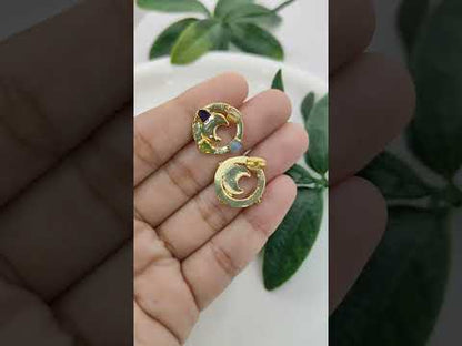 Raw Crystal Crescent Half Moon Stud Earrings Celestial-Inspired Handmade Jewelry for Her- Selling Per Pair