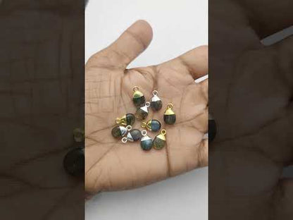 8–10mm Crystal Pendant Labradorite Blue Flash Spike Charm with Gold or Silver Plated Cap for DIY Jewelry Making