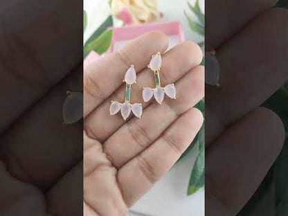 Pear Shape Pink Chalcedony Ear Jacket Gold Plated Sterling Silver Handmade Earrings Dainty Jewelry for Gift- Selling Per Pair