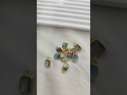 Flashy Labradorite Rectangle Gemstone Charm with Gold Electroplated Finish DIY Jewelry Making Pendant for Necklaces- Selling Per Piece