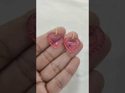 Pink Tourmaline Quartz Handcarved Heart Pendant Natural Gemstone Charm with 925 Sterling Silver Decorative Pinch Bail- Selling Per Piece