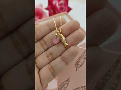 Pink Monalisa Oval Charm Necklace, Gold Lucky Fish Pendant, Boho Summer Jewelry Gift for Women