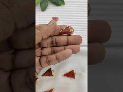 Gold Plated Carnelian Triangle Pendant Connector Smooth Polished Gemstone Charm for Jewelry Making- Selling Per Piece