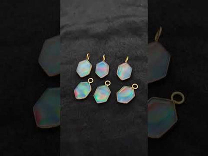 Hexagon Opal Crystal Charm Gold Plated Bezel Pendant for Unique Handmade Jewelry- Selling Per Piece