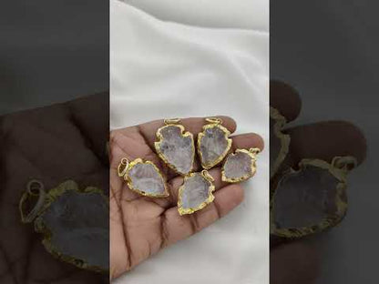 Tribal Style Clear Quartz Arrowhead Pendant Gold Electroplated Gemstone Charm for Boho Jewelry Making- Selling Per Piece