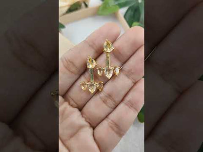 Natural Yellow Citrine Gemstone Ear Jacket Earrings November Birthstone Gold Plated Sterling Silver Jewelry- Selling Per Pair