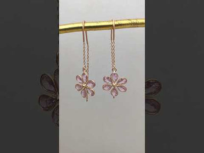 Handmade Dainty Pink CZ Threader Earrings Pear Shape Rose Gold Plated 925 Sterling Silver Earring