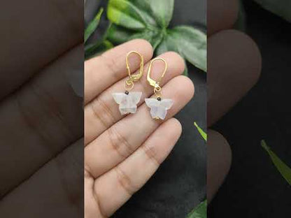 Boho Rainbow Moonstone Butterfly Design Earrings Handmade Gold Plated 925 Sterling Silver Jewelry- Selling by Pair