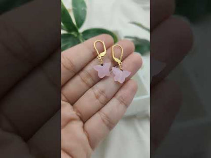 Handmade Pink Chalcedony Butterfly Earrings Gold Plated 925 Silver Boho Dangle Jewelry-Selling by Pair