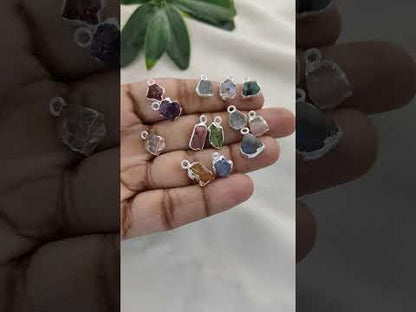 Raw Birthstone Crystal Pendants with Silver Edge Natural Gemstone Charms for DIY Jewellery Making