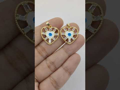 Evil Eye Turkish Nazar Heart Pendant in 18K Gold Plated Finish with Micro Pavé CZ, DIY Handmade Necklace & Bracelet Charm- Selling Per Piece