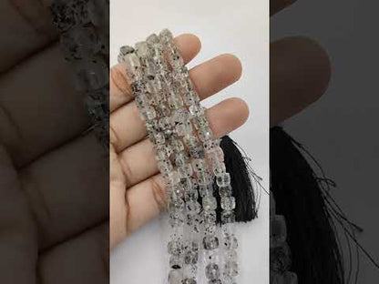 Faceted Black Dot Square Cube Beads Natural Spotted Gemstone Beads for Handmade Jewelry Making- Selling Per Strand