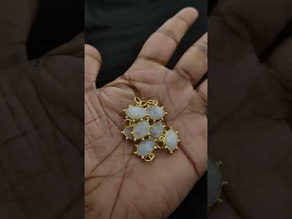 Rainbow Moonstone Evil Eye Charm Handmade 925 Sterling Silver Gold Plated Marquise Spiritual Healing Crystal Jewelry- Selling Per Piece