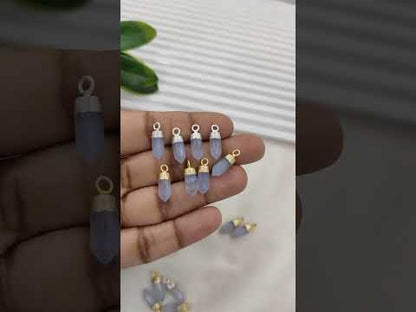 Blue Lace Agate Crystal Spike Pendant with Gold/Silver Electroplated Cap Boho Gemstone Charm for Necklace Making