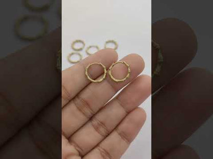 Bamboo Style Hoop Earrings Gold Plated Round Huggie Hoops Daily Wear Jewelry- Selling Per Pair