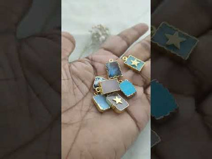 Gold Electroplated Turquoise Slice Pendant with Star Handmade Healing Crystal Charm for DIY Jewelry & Necklace Designs- Selling Per Piece