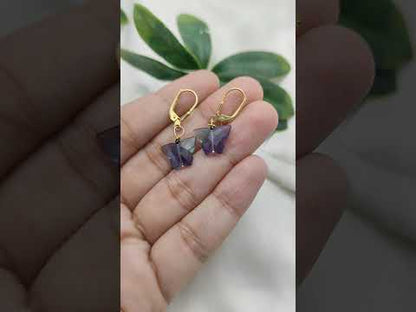 Boho Fluorite Butterfly Earrings Handmade Natural Gemstone Dangles in 925 Sterling Silver-Selling by Pair