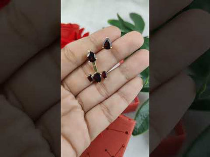 Handmade Natural Red Garnet Ear Jacket Gold Vermeil Sterling Silver Elegant Earrings Minimalist Jewelry for Her- Selling/Pair