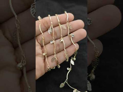 Gold Metallic Heart Leaf Star CZ Dangling Chain Charm Linking Necklace Bracelet Anklet Making Supply- Selling Per Feet