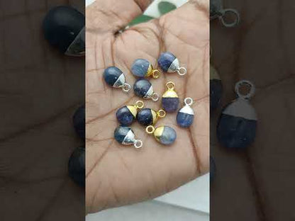 Natural Tanzanite Spike Pendant 8–10mm December Birthstone Blue Crystal Charm with Gold/Silver Plated Cap for Handmade Jewelry