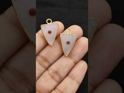 Handmade White Druzy & Garnet Inlay Pendant Gold Plated Bezel Unique Shape Boho Statement Jewelry