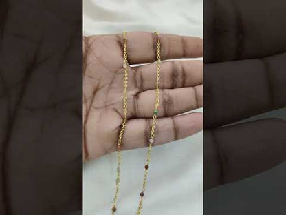 Gold Plated Gemstone Rosary Chain, Multi Stone Beaded Wire Wrap Chain for Dainty Layered Jewelry Designs - Selling Per Feet